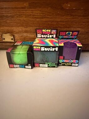 NeeDoh Fuzz Ball, Nice Cube Swirl & Gumdrop Squishies - Green, Blue, Purple